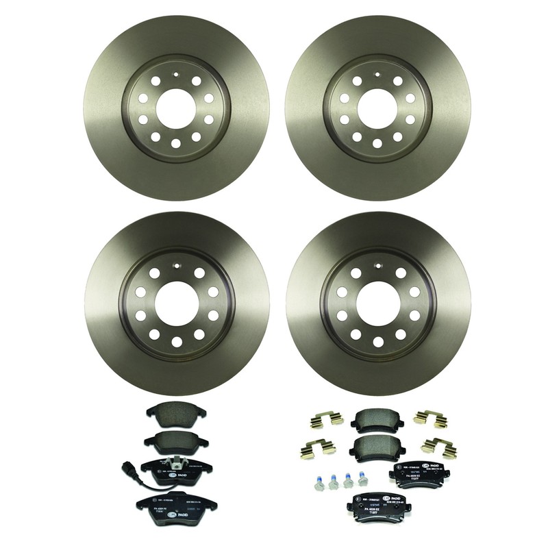 Bosch Front Rear Rotor Hella Low-Met Brake Pad Kit for Audi A3 Quattro VW Jetta