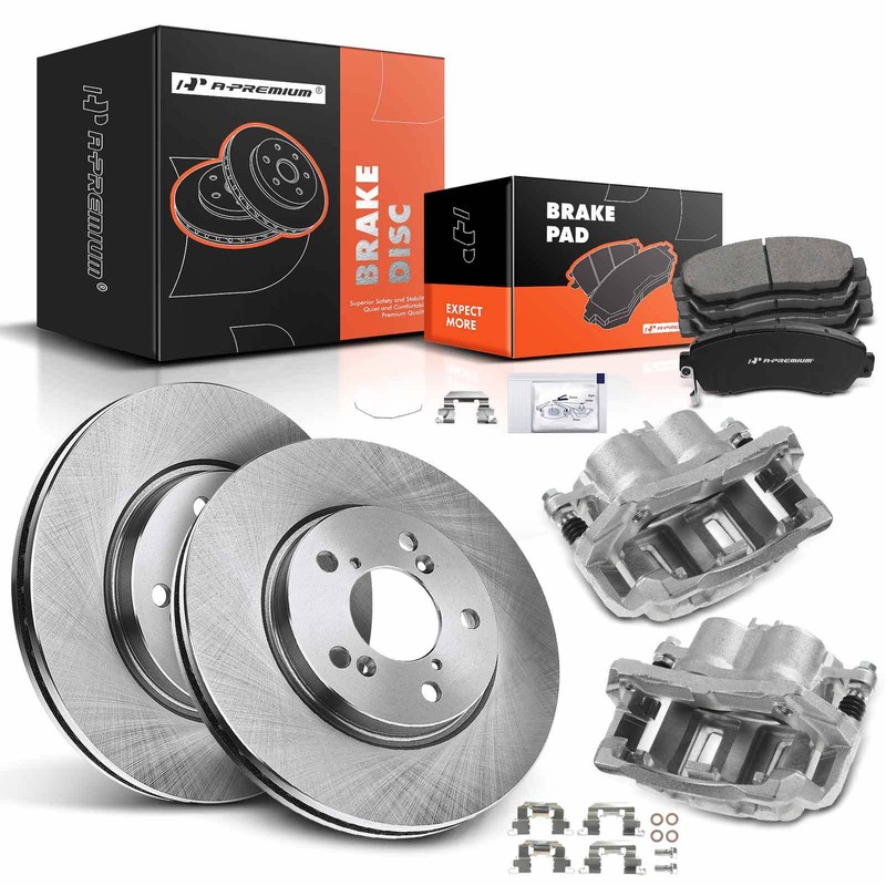 A-Premium Pair Front Brake Rotor & Pads+Brake Caliper for Honda Odyssey 05-10