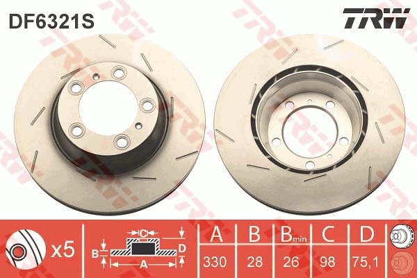 TRW DF6321S Brake Disc for Porsche