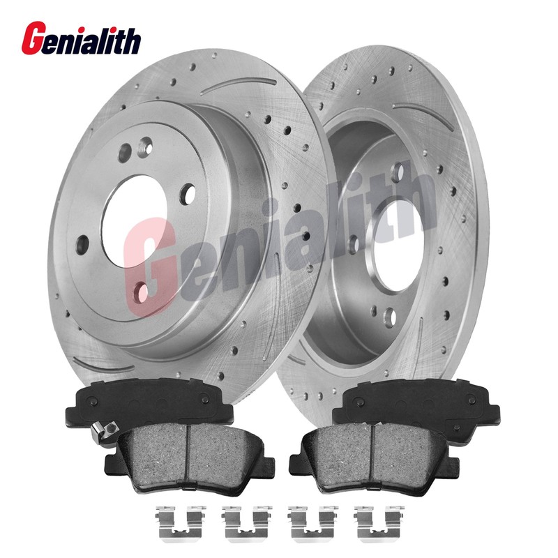 Rear Drilled Slotted Rotors + Ceramic Pads for 2012-2017 Hyundai Accent Kia Rio