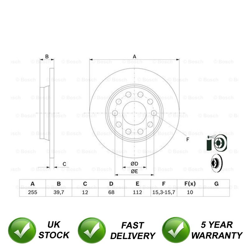 Brake Disc Rear SJR Fits Audi A4 2000-2009 Seat Exeo 2008-2013 + Other Models