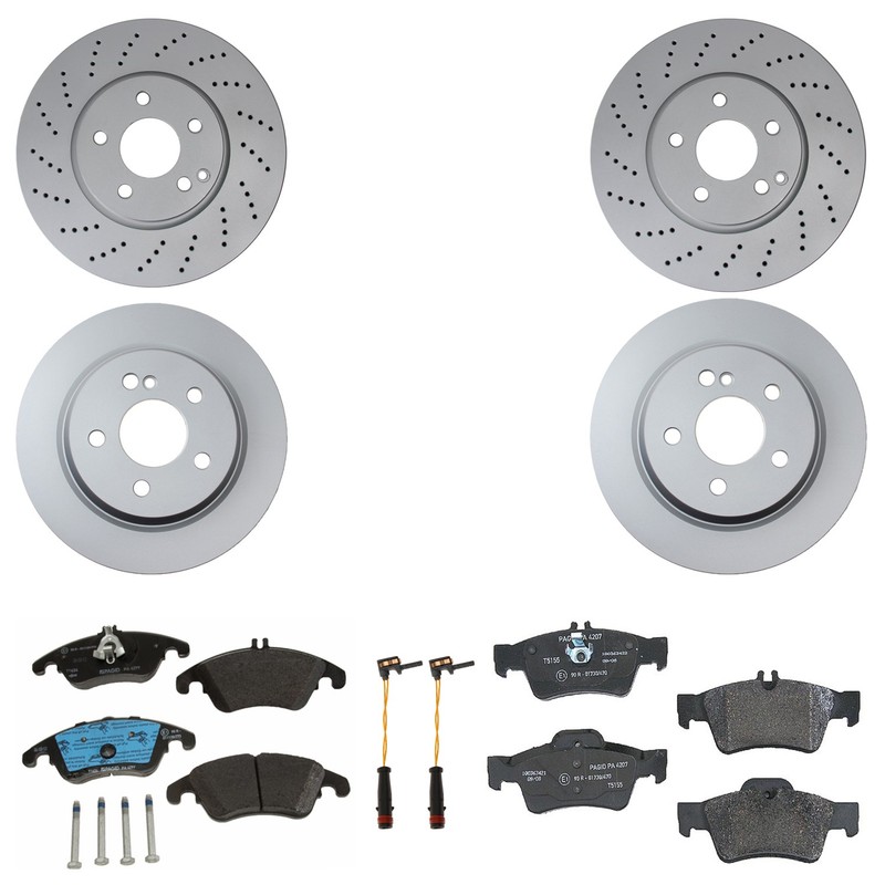 Hella Front & Rear Vented Rotors Low-Met Disc Brake Pad Kit For W212 E350 E400