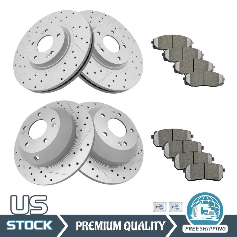 Front & Rear Drilled Brake Rotors + Ceramic Pads for 2015 -2020 2021 Kia Sedona
