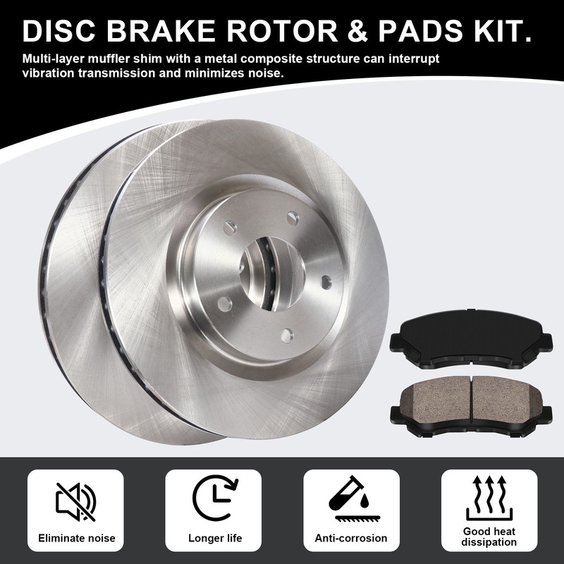 Front & Rear Disc Rotors + Ceramic Brake Pads for Nissan Rogue 2008-2013 5-Lug gallery