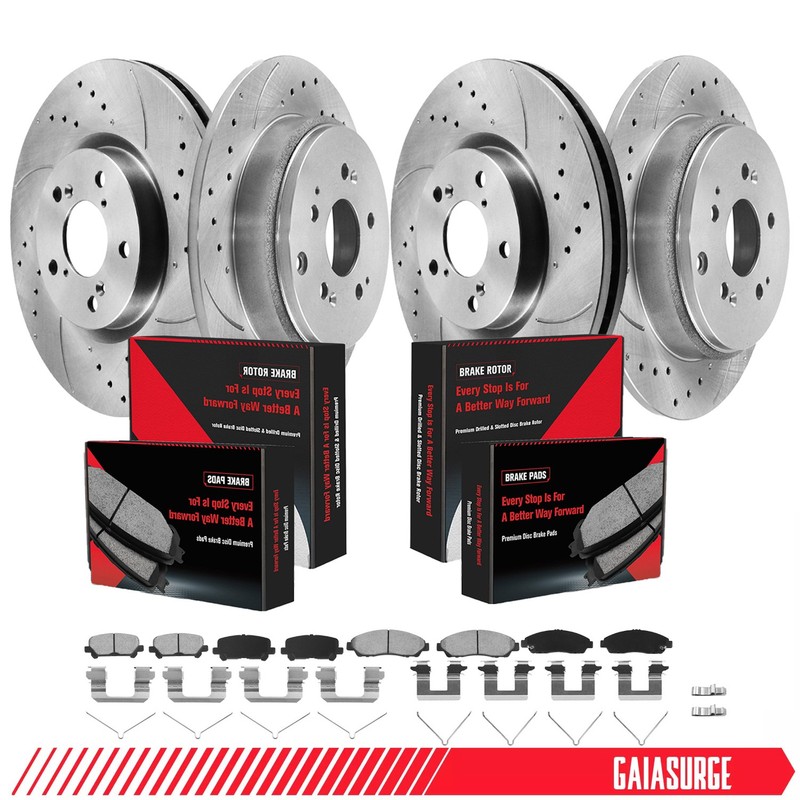 For Acura MDX ZDX Honda Pilot Front Rear Drilled and Slotted Rotors Brakes Pads