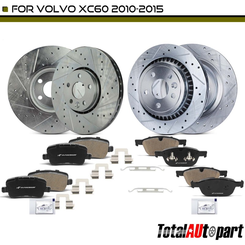 12x Drilled Rotor & Brake Pad for Volvo XC60 2010-2015 Front & Rear Left & Right