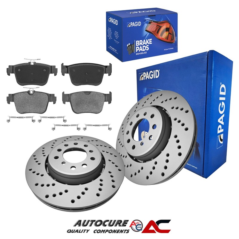 FOR VW GOLF R 2.0L TSI (MK8) PAGID DRILLED FRONT BRAKE DISCS & PADS [2020 –