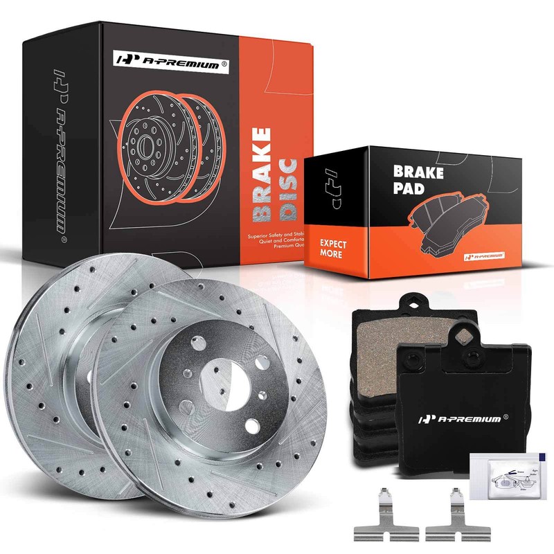 Rear Drilled Brake Rotors & Brake Pad for Benz W203 C230 W210 E320 R171 SLK300