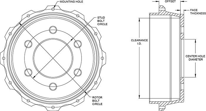 Wilwood Disc Brake Rotor Hat Set - HAT,D-DRUM,12x9.19 BC,6x5.32 MT,2.00 OFF 3.54 gallery