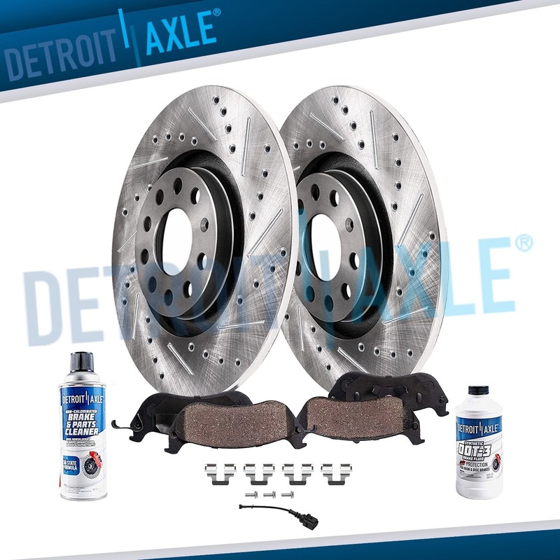 Rear Drilled and Slotted Brake Rotors Ceramic Pads for VW Jetta Passat GTI Eos