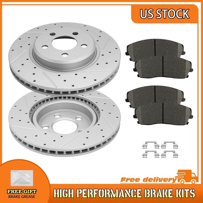 Front Drilled Brake Rotor Ceramic Pad For Chrysler 300 Challenger Charger Magnum