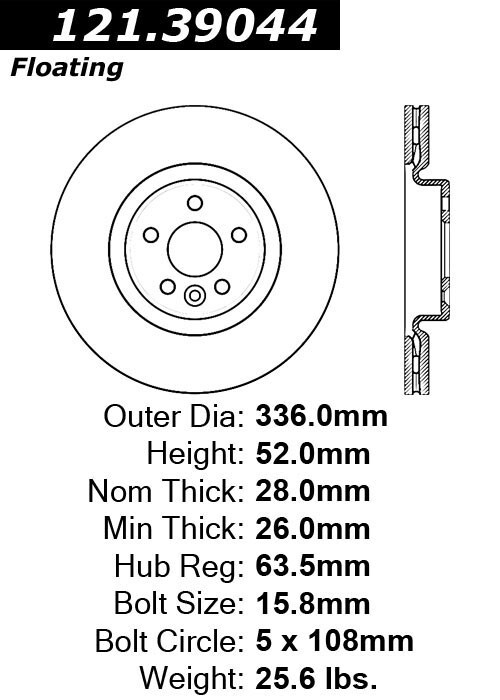 Centric Front Disc Brake Rotor for S60, V60, S80, XC70, V70 (121.39044) gallery