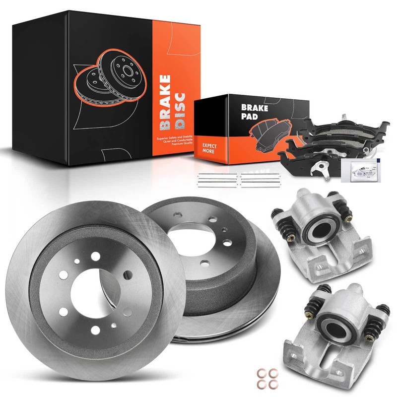 Rear Disc Brake Rotors & Pads + Brake Calipers for Ford F-150 Lincoln Mark LT
