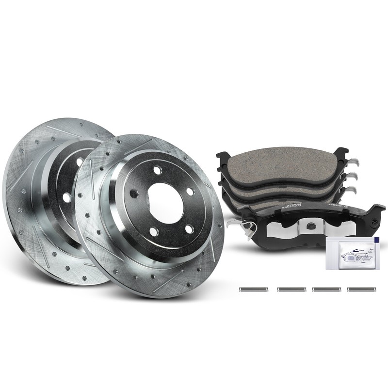Rear Left&Right Drilled Brake Rotor & Brake Pad for Ford Crown Victoria 96-02 gallery