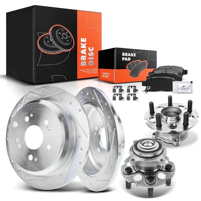 Rear Drilled Brake Rotor & Pad + Hub Bearing for Honda Odyssey 2005-2010 3.5L