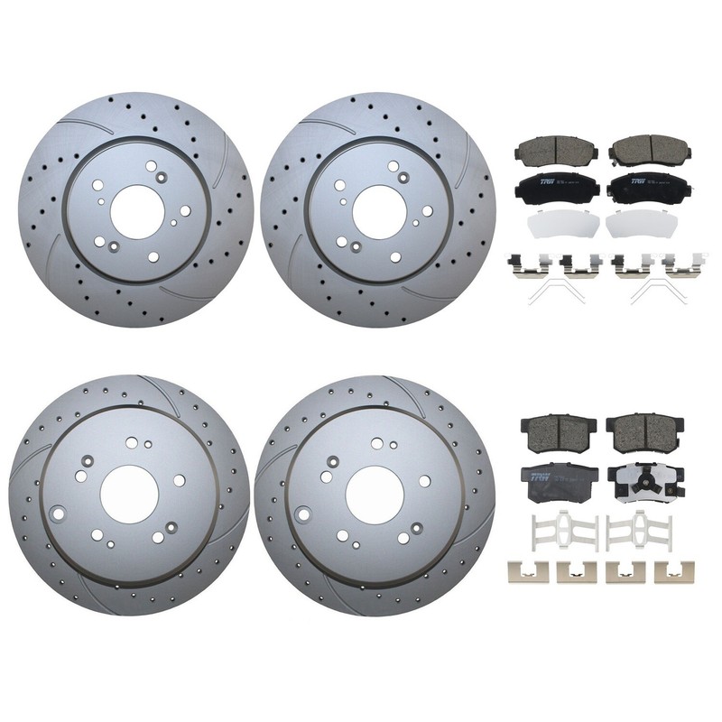 Front Rear Brake Kit Drilled Rotors TRW Pro Ceramic Pads For Honda CR-V 2.4L AWD gallery
