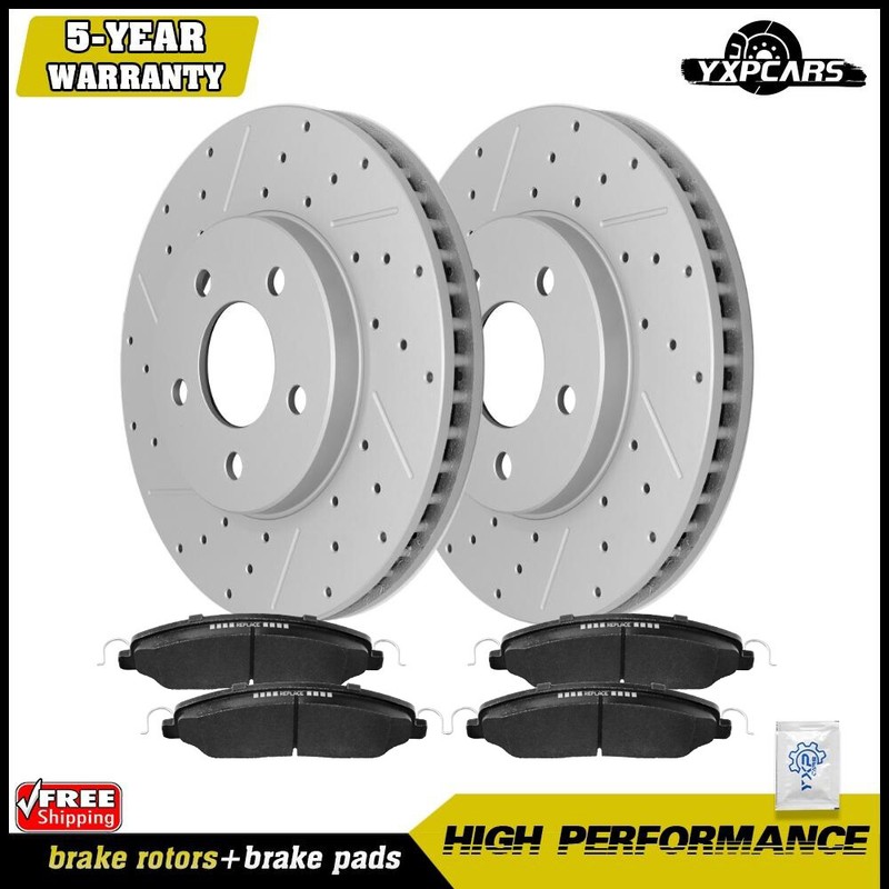 Front Drilled Rotors & Ceramic Pads Set for 2005 2006 2007 – 2010 Ford Mustang