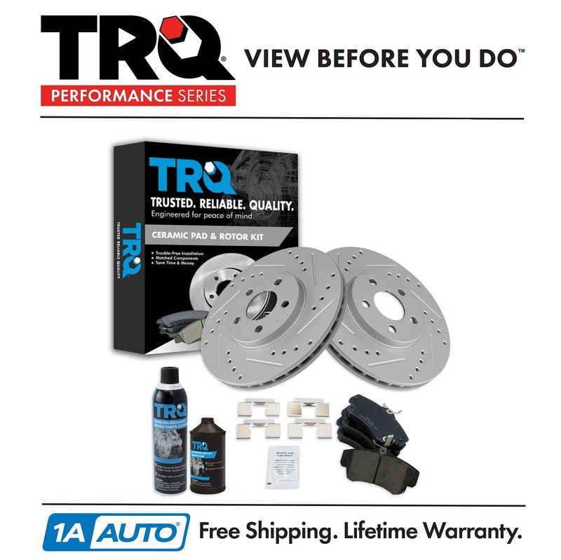 TRQ Brake Pad & Performance Rotor Kit Ceramic Front w/Chemicals
