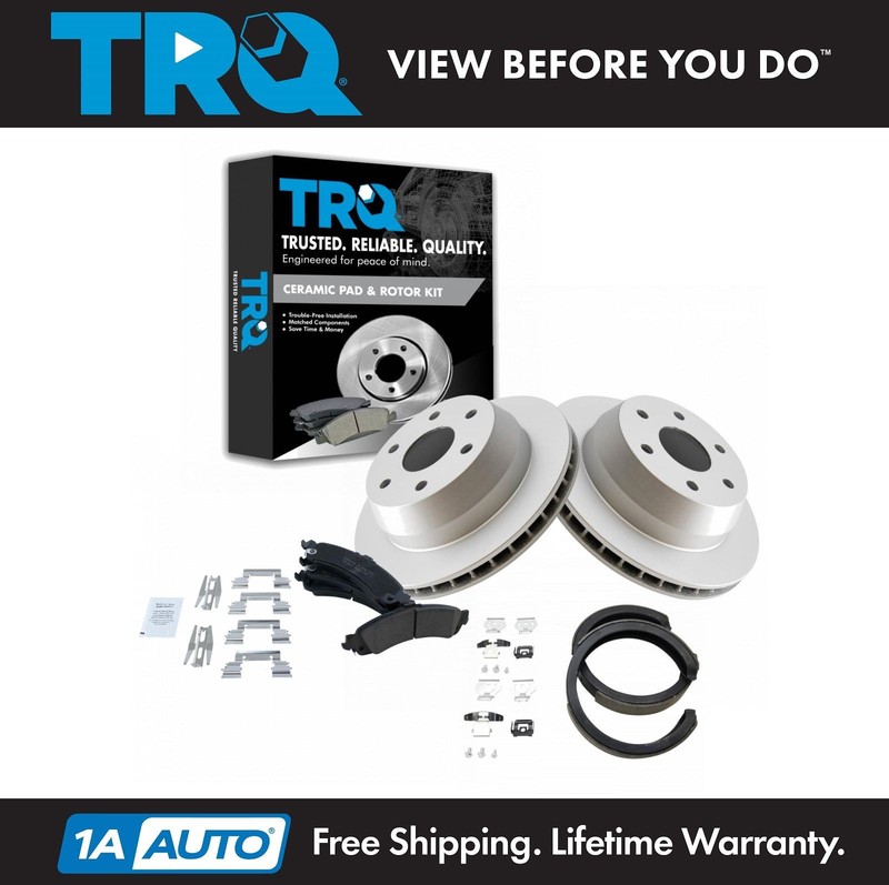 TRQ Rear Ceramic Brake Pads G-Coated Rotors & Parking Shoe Kit for GM Truck