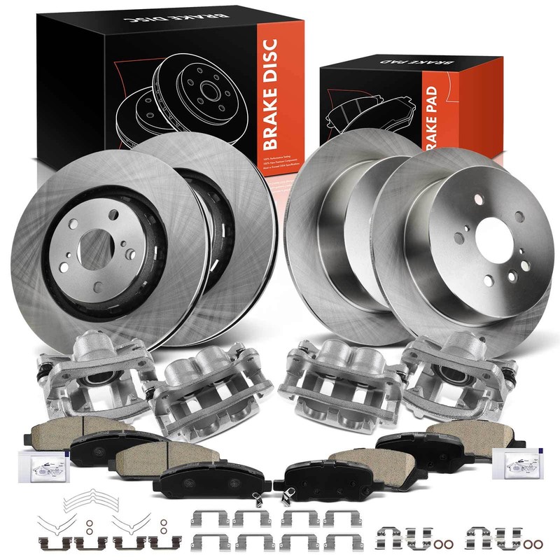 Front & Rear Disc Rotors & Ceramic Brake Pads + Brake Caliper for Toyota Venza