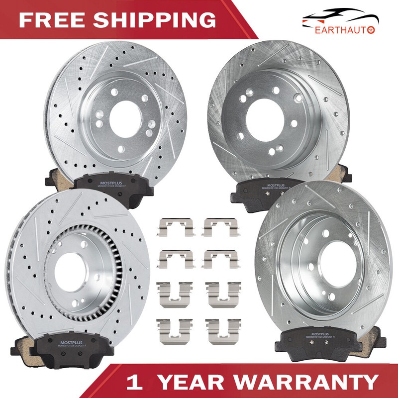 4PCS Front & Rear Disc Rotors Ceramic Brakes Pads For Hyundai Sonata Kia Optima