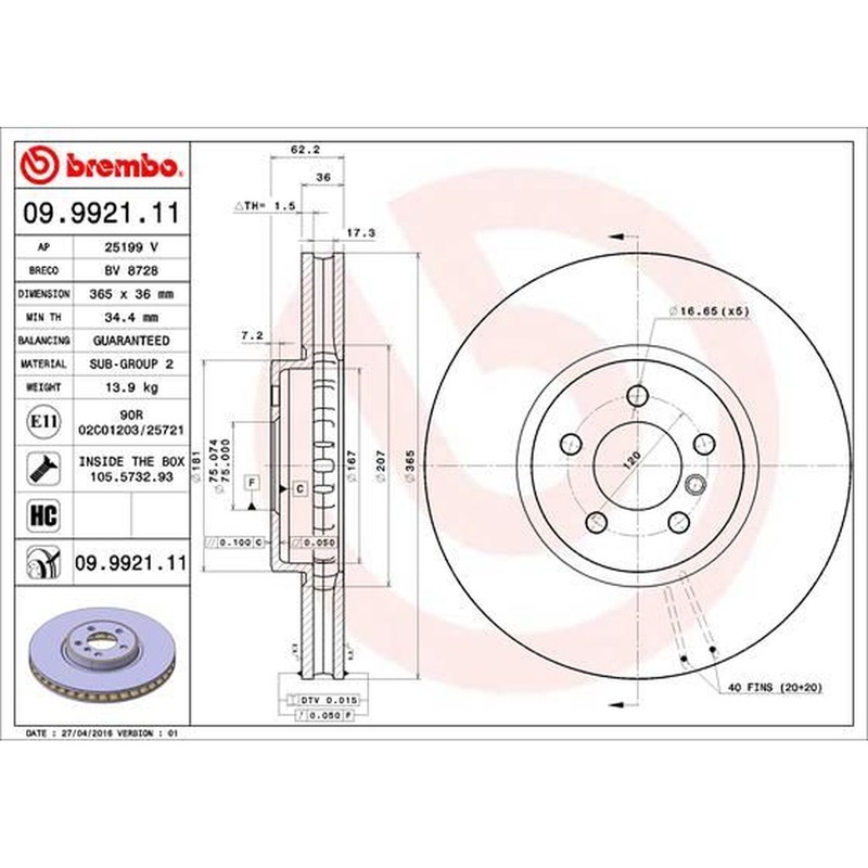BREMBO UV Coated Vented Brake Disc – Front Axle – Fits BMW – 09.9921.11