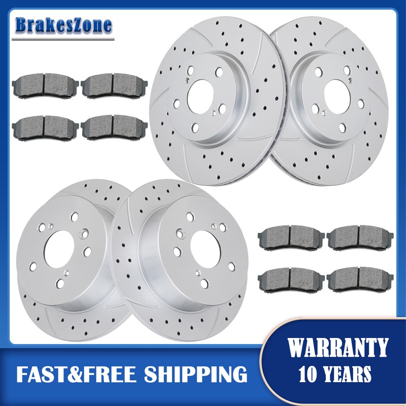296mm Front & 281mm Rear Brake Rotors Pads for Toyota Rav4 06-18 Slotted Brakes