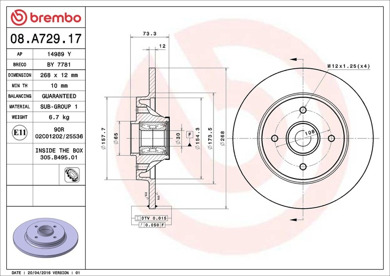 X2 PCS L&R SIDES BRAKE DISC 08.A729.17 gallery