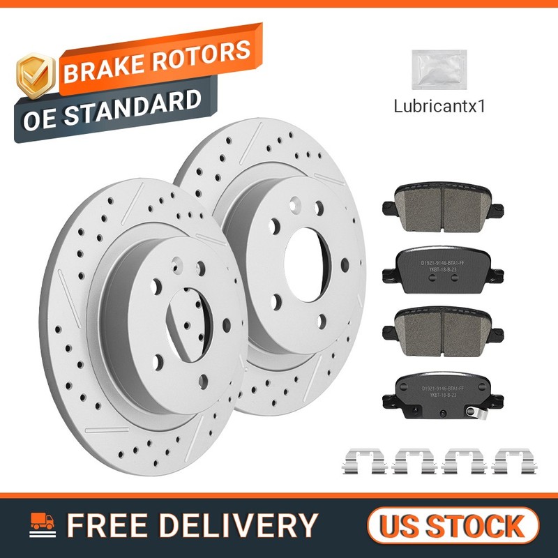 Rear Drilled Disc Rotors Ceramic Brake Pads Kit for 2016 – 2022 Chevrolet Malibu