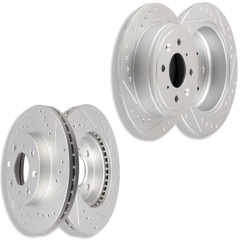 Front and Rear Drilled Slotted Brake Rotors Silver Set of 4 for Acura RSX 2.0L