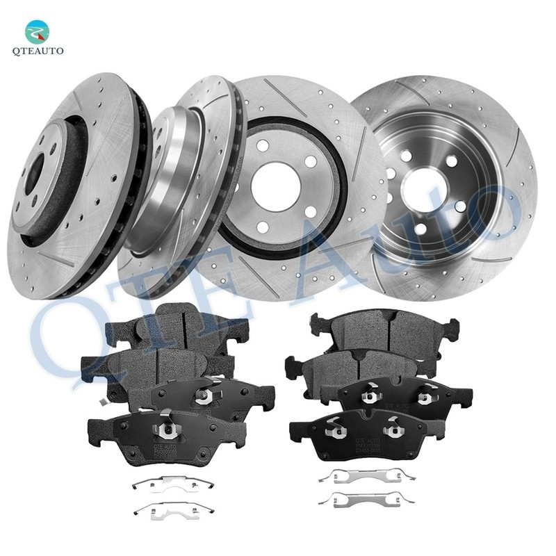 12 Front 350-Rear 330 Drilled Brake Rotors-Brake Pad To 2011 Jeep Grand Cherokee