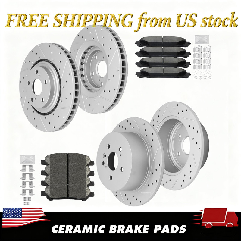 Front Rear Drilled Rotors & Brake Pads For Toyota Sienna Highlander RX350 450h