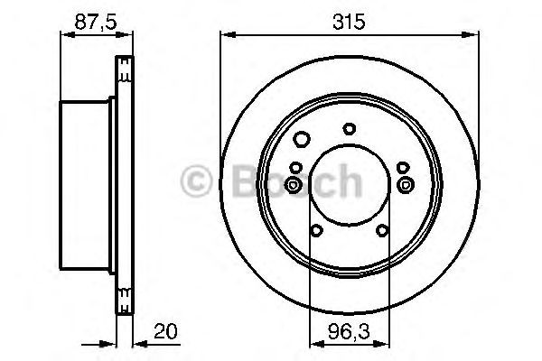 Bosch Brake Disc Single Rear Diameter 315mm 96.3mm Vented 20mm 0986479232