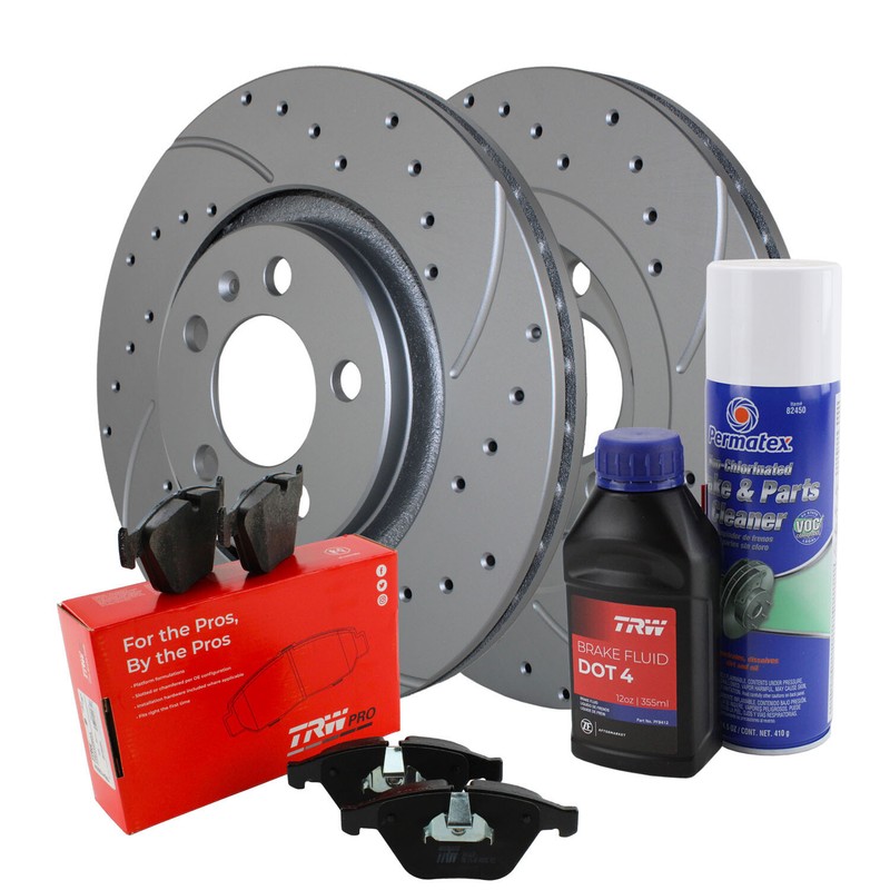Front Brake Kit 280mm Drilled Rotors TRW Pro Low-Met Pads For Beetle Golf Jetta