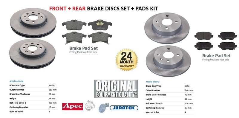 FRONT + REAR DISCS and PADS for VAUXHALL ASTRA Mk V 1.7 CDTI (L48) 2004-2009