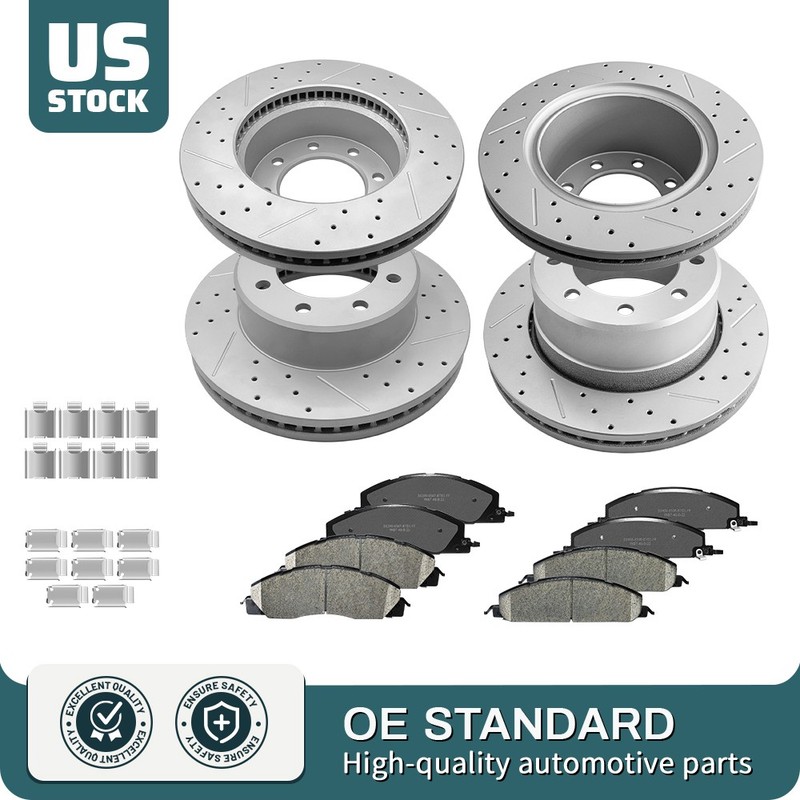 Front Rear Disc Rotors & Ceramic Pads For Dodge Ram 2500 3500 2009-17 2018 8 Lug