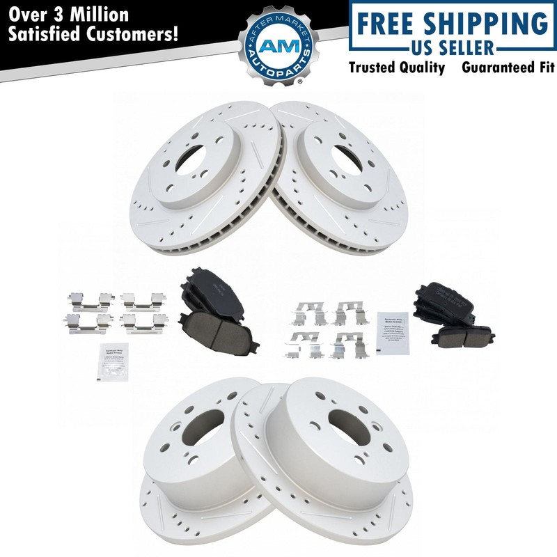 Front Rear Posi Ceramic Brake Pad Performance Drilled Slotted Rotor Kit