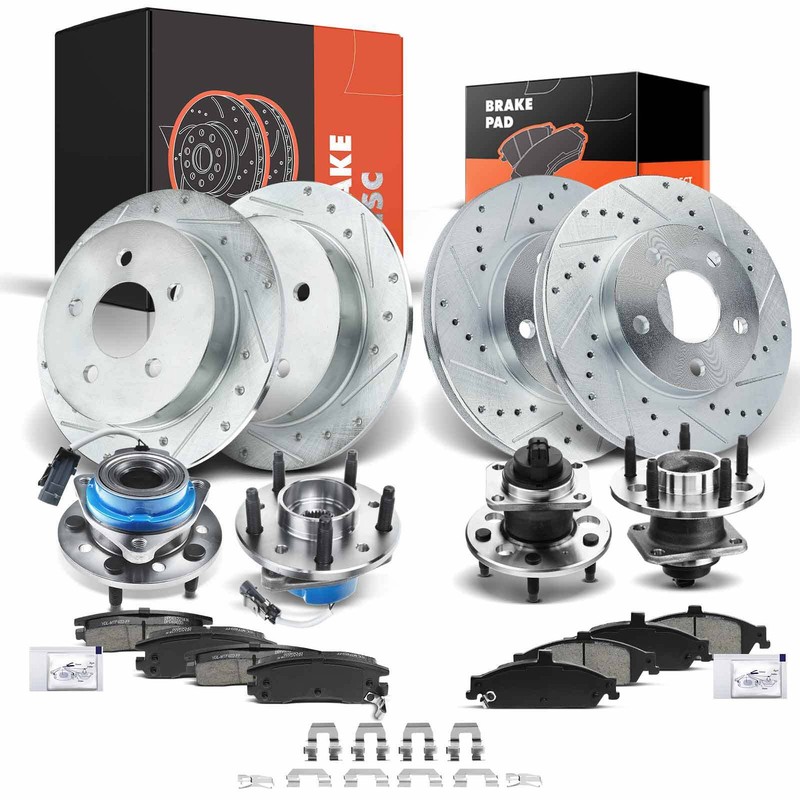 Front & Rear Drilled Rotor & Brake Pad + Wheel Hub Bearing for Olds Alero 99-04