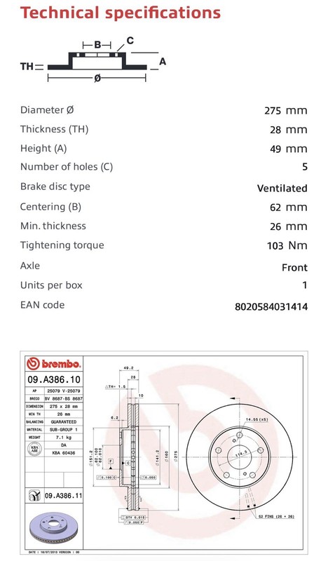 Disc Brake Rotor-OE Replacement Brembo 09.A386.11 For Toyota And Lexus gallery