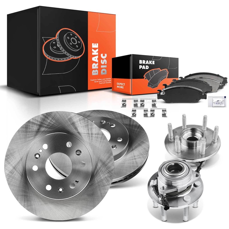 Front Disc Brake Rotors & Brake Pads + Hub Bearing for Chevrolet Tahoe GMC Yukon