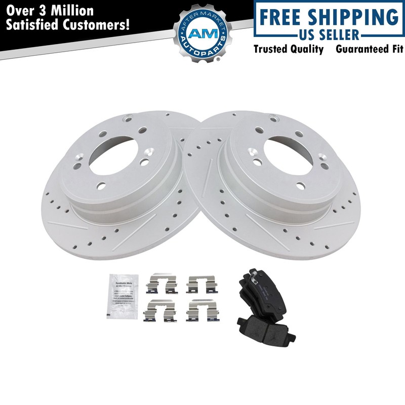 Rear Ceramic Disc Brake Pad Performance Rotor & Hardware Kit for Hyundai Kia