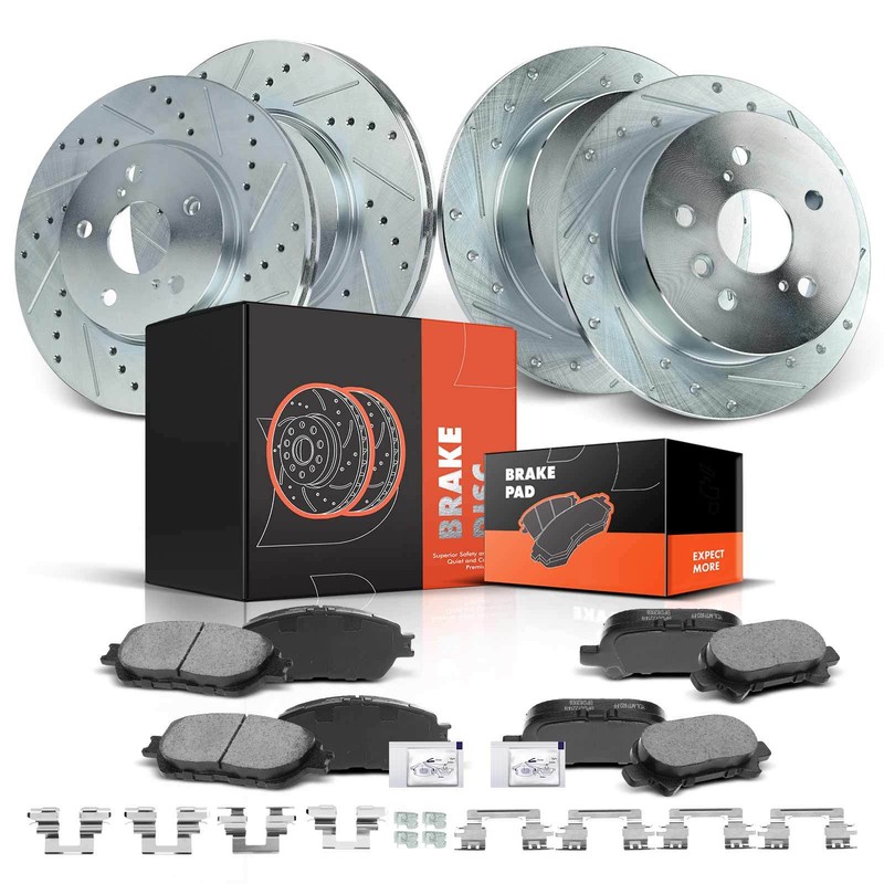 Front & Rear LH& RH Drilled Brake Rotors & Ceramic Pads for Toyota Camry Avalon