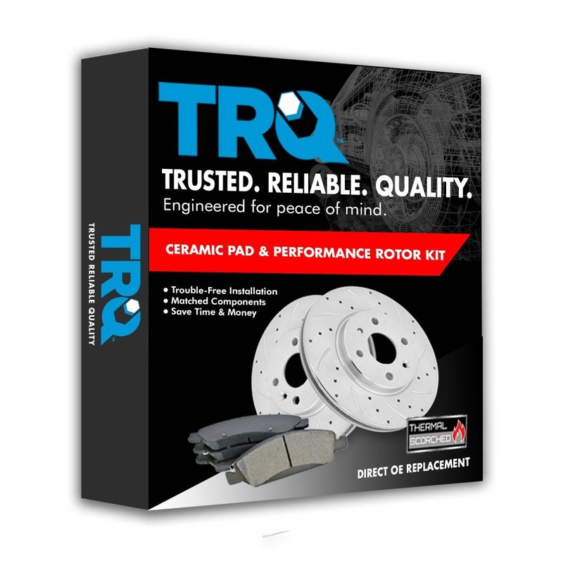TRQ Front Premium Posi Metallic Brake Pad Performance Drilled Slotted Rotor Kit gallery