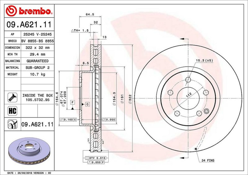 Brembo 09A62111C02 BRAKE ROTORS gallery