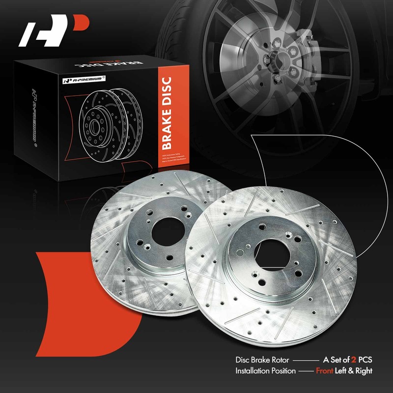 A-Premium Front Side Drilled Brake Rotors for Acura TL 2004-2008 3.2L 3.5L 310mm gallery