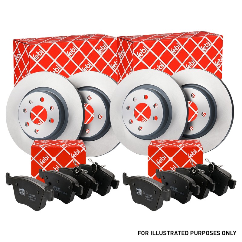 FEBI Front + Rear Brake Discs + Brake Pads Full Braking Set Fits Peugeot 308