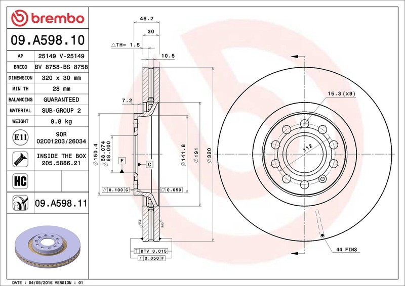 2x Brake Discs Pair Vented fits AUDI A6 C5 2.4 Front 97 to 05 320mm Set Brembo gallery