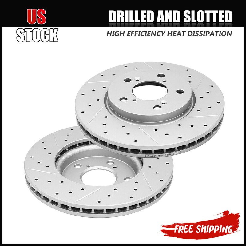 Front Drilled & Slotted Brake Rotors for 2005- 2007 2008 2009 2010 Honda Odyssey