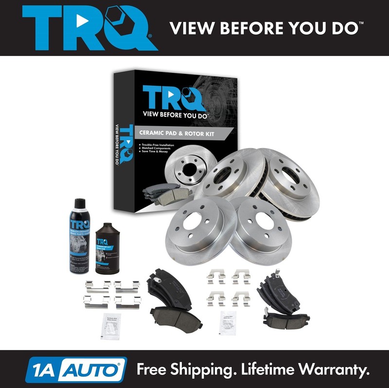 TRQ Front & Rear Ceramic Brake Pad & Rotor Kit w/Chemicals for Buick Pontiac