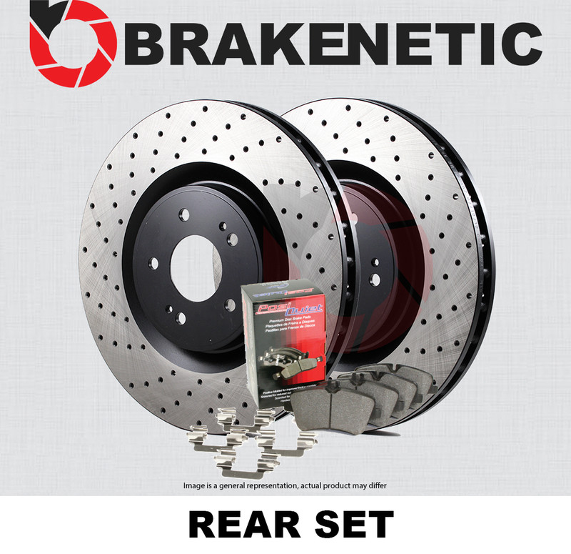 REAR BRAKENETIC Premium Drilled Brake Rotors +Posi Pads X5M X6M BPK96113